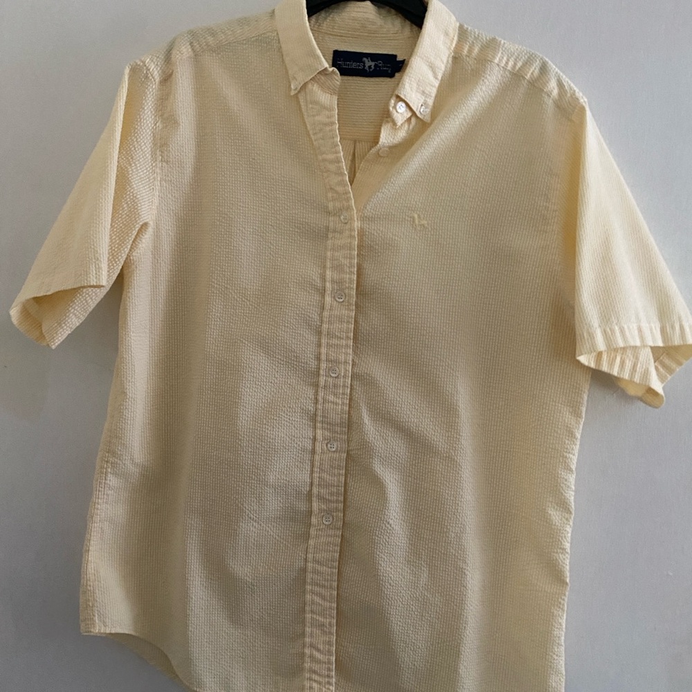 Pale Yellow Women's Button Down Seersucker Shirt
